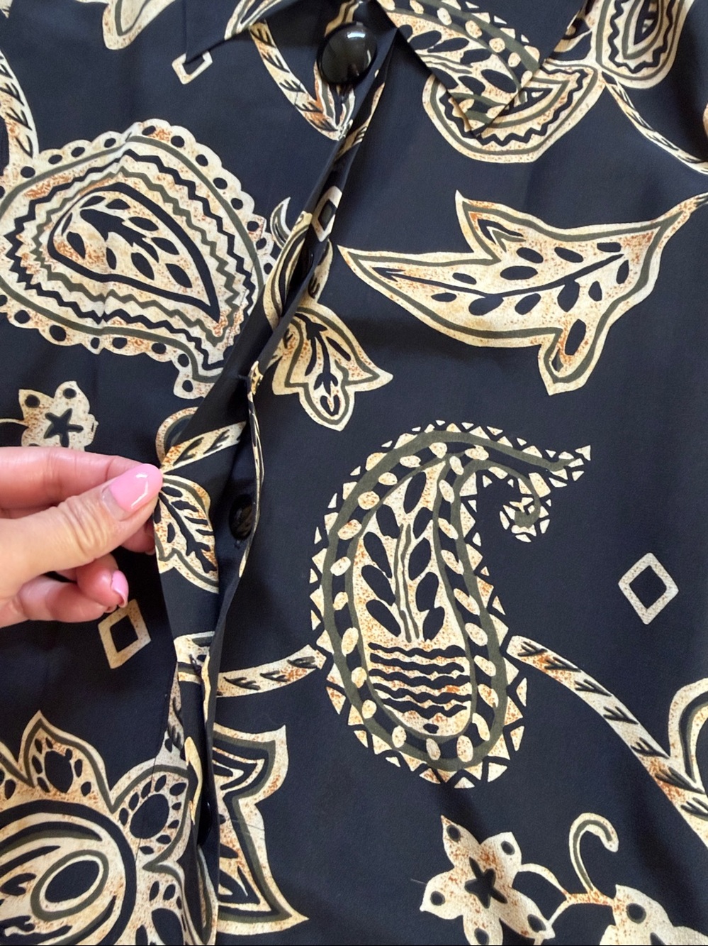 Vintage Liz Claiborne Silk Paisley Dress Black Ivory Belted Shirt Style Dress - Picture 8 of 10